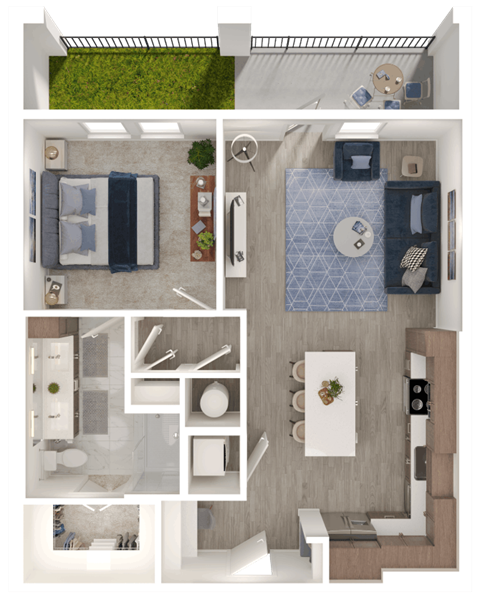Floor plan for 1 bed, 1 bath, 836 sqft